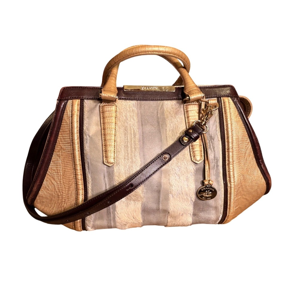 Brahmin Arden Satchel Calf Hair Metallic Gold Bronze Doctor Shoulder Bag - Picture 2 of 14